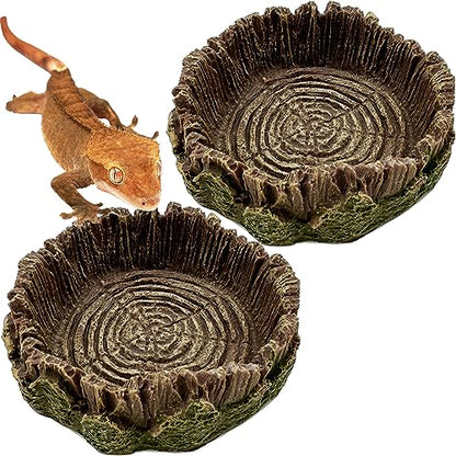 Small Reptile Food Dish, 2 Pack Reptile Feeding Food Bowls for Bearded Dragon Gecko Lizard Frog Hermit Crab Snail Toad - color: 2 PCS Tree Line Small Bowls
