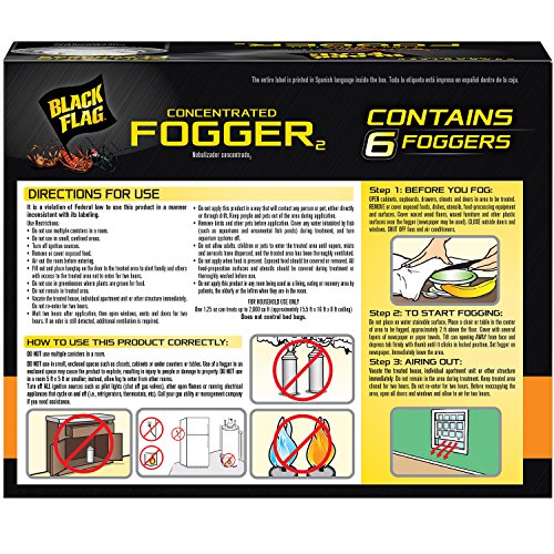 Black Flag Concentrated Fogger, 6 Ct-1.25 Oz Cans, Indoor Insecticide,4 Pk | Kills Roaches, Ants*, Fleas, Spiders**, Mosquitos and More As Listed by Contact, Treats Up To 2,000 Cu. Ft., Use Indoors - size: 24 Count (Pack of 4)