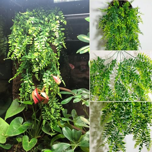 PINVNBY 7 PCS Reptile Plants Vine, Terrarium Hanging Flexible Climbing Artificial Leaves Reptile Hide, Bearded Dragon Tank Accessories, Terrarium Decor for Leopard Gecko Lizard Snake Geckos Chameleon - size: 7PCS