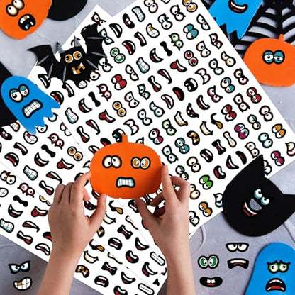 1200Pcs Halloween Stickers, Cartoon Eyes Mouth Sticker Pumpkin Face Stickers for Halloween DIY Art Craft Party Decorations - style: Halloween Eyes Mouth