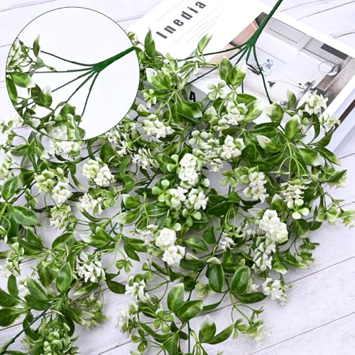 8Pcs Fake Hanging Plants, Faux Ivy Fake Vines Greenery | UV Resistant Faux Outdoor Plants Ivy Vines for Modern Boho Patio Outdoor Indoor Party Wall Porch Gazebo Aesthetic Decor - color: White Flowers, size: 8Pcs Plants