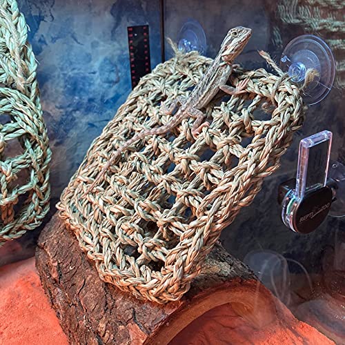 Bearded Dragon Hammock,Lizard Lounger,Natural Seagrass Reptile Hammocks with Hanging Plants Climbing Jungle Vines Flexible Leaves Habitat Decoration for Lizard Geckos Snakes (4 PCS)