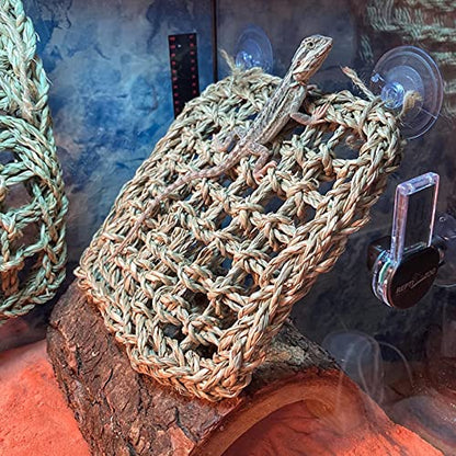 Bearded Dragon Hammock,Lizard Lounger,Natural Seagrass Reptile Hammocks with Hanging Plants Climbing Jungle Vines Flexible Leaves Habitat Decoration for Lizard Geckos Snakes (4 PCS)