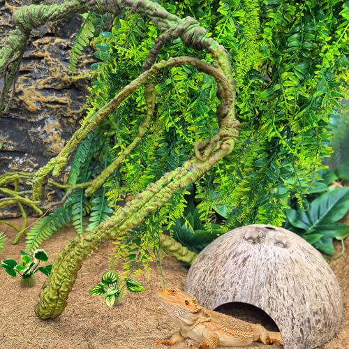 PINVNBY 10 PCS Reptile Plants Vine, Terrarium Hanging Flexible Climbing Artificial Leaves Reptile Hide, Bearded Dragon Tank Accessories, Terrarium Decor for Leopard Gecko Lizard Snake Geckos - size: 10PCS