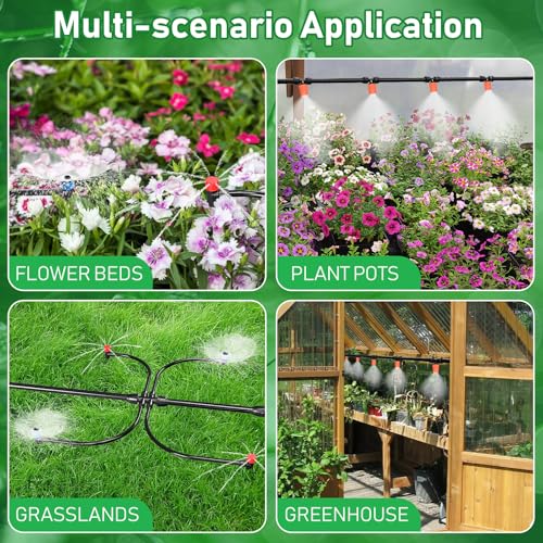 125FT Drip Irrigation System, Automatic Drip Irrigation Kit with 5/16" Main Tube & 1/4" Branch Tubing, Adjustable Drip Emitters, Garden Watering System for Flower Bed, Raised Beds, Lawn, Greenhouses - size: 26FT Main Tube+ 99FT 1/4'' Tube