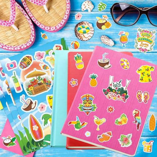 471Pcs Summer Stickers, Self Adhesive Hawaii Tropical Sticker Summer Pineapple Sun Beach Stickers for Scrapbooks Envelopes Cards Gifts Crafts Party Favors Class Rewards - style: Hawaii