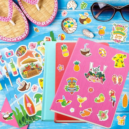 471Pcs Summer Stickers, Self Adhesive Hawaii Tropical Sticker Summer Pineapple Sun Beach Stickers for Scrapbooks Envelopes Cards Gifts Crafts Party Favors Class Rewards - style: Hawaii