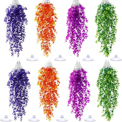 8 Pack Reptile Plants Terrarium Hanging Plant Vine Boston Climbing Terrarium Plant with Suction Cup for Bearded Dragons Lizard Crested Gecko Snake Crab Tank(Multicolor Series,4 Colors) - style: Multicolor Series