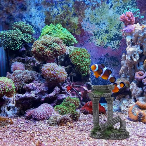 balacoo Roman Column Aquarium Ornament Fish Tank Decoration Resin Fish Shelter 5.31X4.33X2.55 Inch Underwater Hiding Cave for and Reptiles