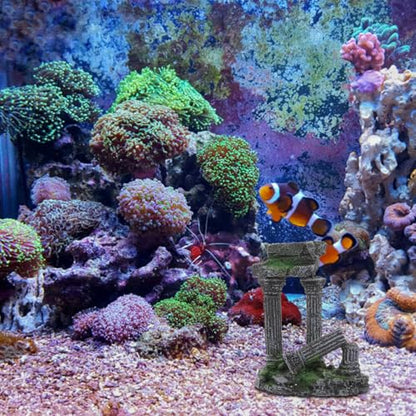 balacoo Roman Column Aquarium Ornament Fish Tank Decoration Resin Fish Shelter 5.31X4.33X2.55 Inch Underwater Hiding Cave for and Reptiles
