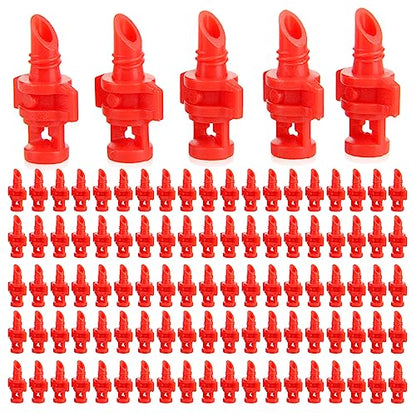 Micro Sprayer Irrigation System 100PCS 360 Degree Misting Nozzle Irrigation | Sprinklers Sprayer For Garden 0.15IN Drill Diameter Not For 1/4 Inch Hose, 360 Degree Cover Area : 0.9 - 1.1 m - size: 100pcs-360DR-Red