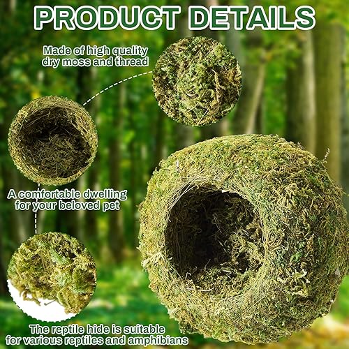 Tinideya 4 Pack Crested Gecko Hide, Reptile Hide, 4 Inch Artificial Moss Cave Hideouts for Pet Reptile Frogs Snakes Turtle Spider Lizard Chameleon, Green Terrarium Tank Decoration