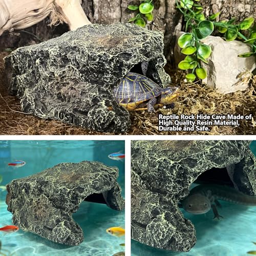 BNOSDM Reptile Hideout Rock,Tortoise Hide Cave,Resin Rock,Lizards Hideaway,Turtle Basking Platform,Reptiles Habitat Decor Tank Accessories for Bearded Dragon Gecko Snakes Chameleon Frogs