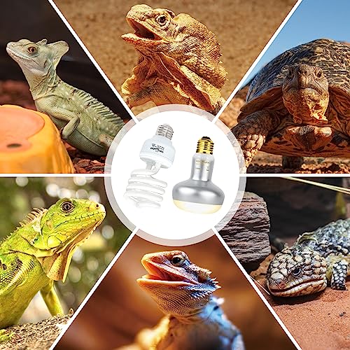 REPTI ZOO Reptile Heat Lamp Combo Pack with Dual Reptile Light Fixture, 100W Intense Basking Spot Light UVA Daylight Heating Lamp & 26W Energy Saving UVA UVB Bulb Spiral Compact Bulb 10.0 - style: DRL01ST4