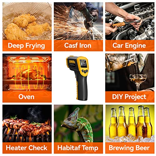 Infrared Thermometer Laser Temperature Gun -58°F ~1832°F(-50°C ~ 1000°C), Heat Gun for Cooking, Laser IR Surface Tool for Pizza Oven, Meat, Engine, with Adjustable Emissivity