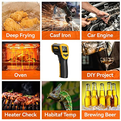 Infrared Thermometer Laser Temperature Gun -58°F ~1832°F(-50°C ~ 1000°C), Heat Gun for Cooking, Laser IR Surface Tool for Pizza Oven, Meat, Engine, with Adjustable Emissivity