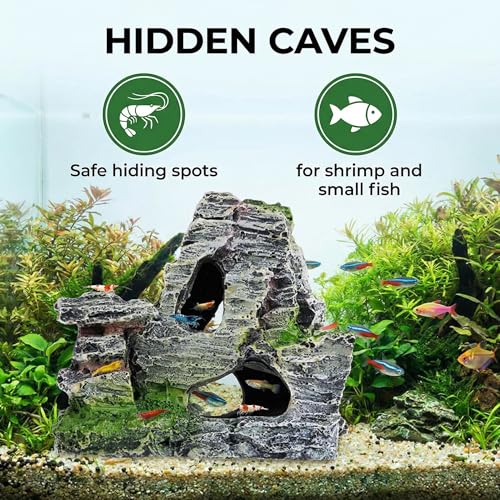 Artificial Moss Rock Cave Aquarium Decor, Fish Tank Hideout, Mountain Terrain Ornament