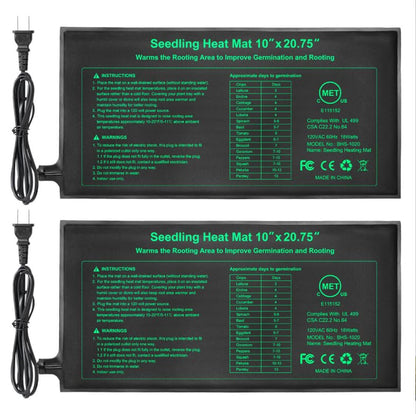 Bestio Seeding Heat Mat 10"x 20.75", 2 Pack Waterproof Durable Heat Mat for Seed Starting, UL and MET Certified Plant Heating Pad for Seed Germination,Hydroponics, Greenhouses - size: 10" x 20.75"- 2 Pack