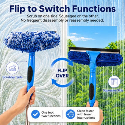 2-in-1 Window Cleaning Kit with Bucket, Extension Pole & Squeegee | 86-in pole, 3-gal bucket, reusable pads & rotating head for high windows, outdoor glass, mirrors, cars & solar panels