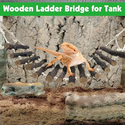 BNOSDM Large Reptile Bridge Hanging Bearded Dragon Climbing Ladder Suction Cup Lizard Lounger Wooden Gecko Tank Accessories for Chameleons Snakes Frog Hermit Crab (23.6 x 5.9 inches) - color: 1pc-Applewood
