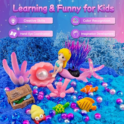 7july Mermaid Terrarium Craft Kit for Kids - LED Night Light Up & Remote Mermaid Birthday Gifts Toys for Girls Age 5 6 7 8 9 10 11 12 Year Old - style: Mermaid