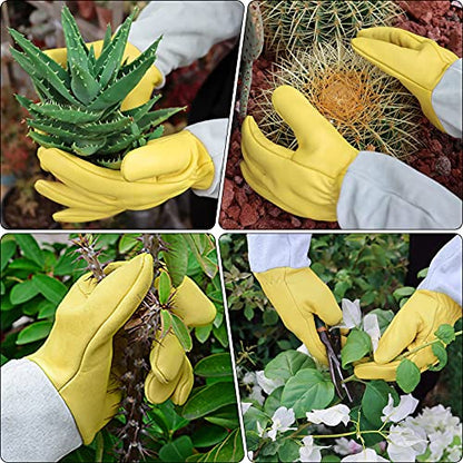 Gardening Gloves for Women/Men, Rose Pruning Thorn-Proof Long Leather Garden Gloves with Adjustable Cuff, Ladies Light Protective Glove for Yard & Outdoor Work - size: Medium (Pack of 1)