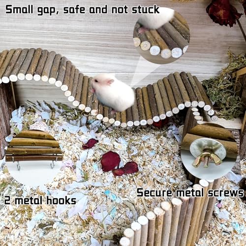 Rat Bendy Long Suspension Bridges 15.7 x 3.9 Inch Gerbil Wooden Ramp Hamster Cage Climbing Ladder Natural Wood Chews Toys for Rodents Mouse Dwarf Hamster - size: 1PCS 15.7x3.9in