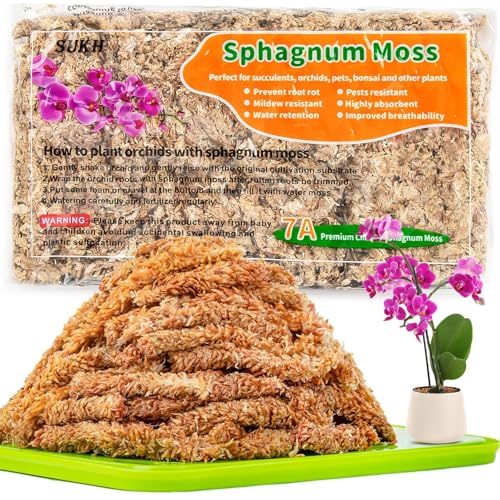 Sukh Sphagnum Moss for Plants - 3 OZ Long-Fiber Orchid Moss for Repotting | Dried Peat Moss for Phalaenopsis, Cattleya, Succulents, Carnivorous Plants, Moss Poles, Indoor Plants and Reptiles