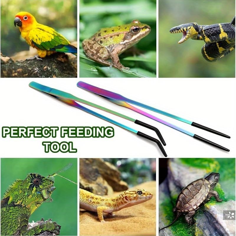 2PCS Long Aquarium Tweezers, 10.6 Inch Stainless Steel Straight & Curved Reptile Feeding Tongs with Soft Rubber Tips, Aquascape Tools for Fish Tank, Terrarium, Bearded Dragon, Lizard & Snake