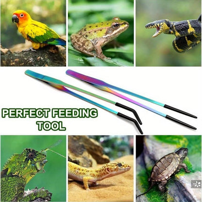 2PCS Long Aquarium Tweezers, 10.6 Inch Stainless Steel Straight & Curved Reptile Feeding Tongs with Soft Rubber Tips, Aquascape Tools for Fish Tank, Terrarium, Bearded Dragon, Lizard & Snake