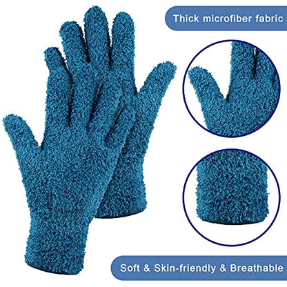 4 Pairs Microfiber Dusting Gloves Washable Reusable Cleaning Gloves Mittens for Plants House Cleaning Car Blinds - color: Dark Blue, Gray, Khaki, Black, size: Medium
