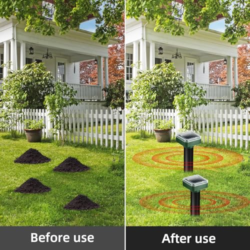 8 Pack Solar Mole Repellent Ultrasonic Gopher Vole Repellent Outdoor Mole Chaser Spike Stakes Snake Deterrent for Yard,Solar Rodent Repeller for Moles Gophers Groundhogs Chipmunks Lawn Garden Farm