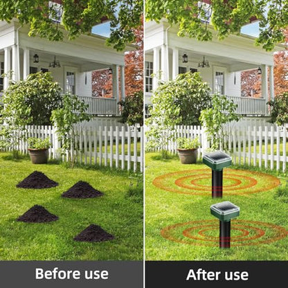 8 Pack Solar Mole Repellent Ultrasonic Gopher Vole Repellent Outdoor Mole Chaser Spike Stakes Snake Deterrent for Yard,Solar Rodent Repeller for Moles Gophers Groundhogs Chipmunks Lawn Garden Farm