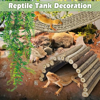 kathson Bearded Dragon Tank Accessories, Large Reptile Hide Wooden Bridge Seagrass Hammock Jungle Climber Vines Leaves and Plant Reptile Habitat Decor for Chameleon Lizards Gecko Snakes Climbing