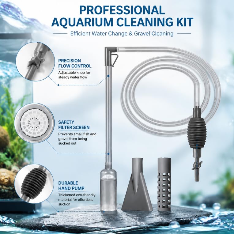 New Generation Aquarium Siphon Vacuum Cleaner Upgraded Version, Fish Tank Cleaner, Gravel & Sand Cleaning，5.6FT (Gray) - color: gray