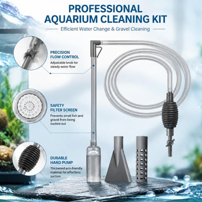 New Generation Aquarium Siphon Vacuum Cleaner Upgraded Version, Fish Tank Cleaner, Gravel & Sand Cleaning，5.6FT (Gray) - color: gray