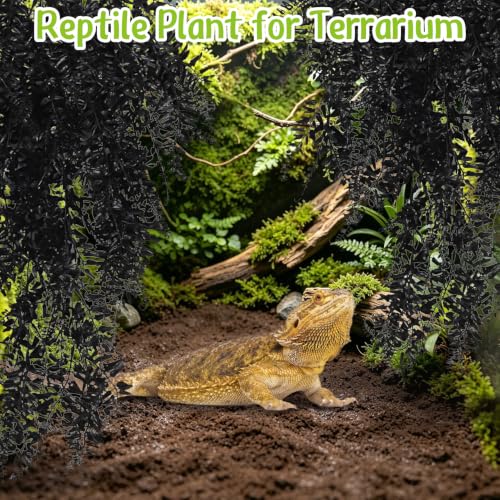 Hamiledyi Reptile Plants Hanging Terrarium Plants 2 Pack Fake Artificial Leaves with Suction Cup for Snake, Lizard, Chameleon (Black) - color: 2 Pcs Black Reptile Plants
