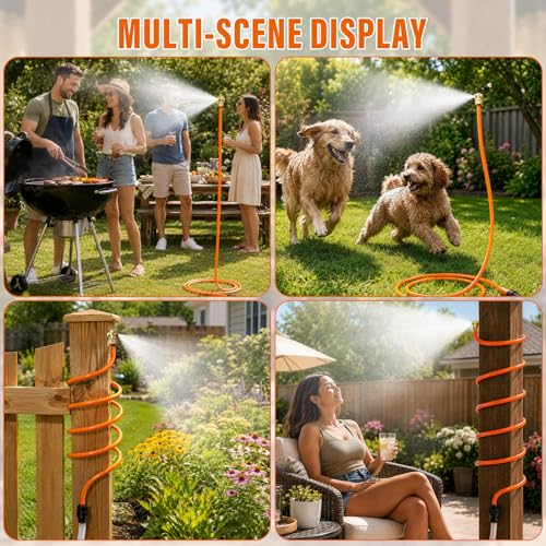 SPECILITE Misters for Outside Patio, 6.5 FT Hose Water Mist, 1 Pack | 360° Cover Mister Cooling System, with 6 Brass Nozzles and 4 Brass Plugs, for Garden, Backyard, BBQ, Pet, Chicken Coop