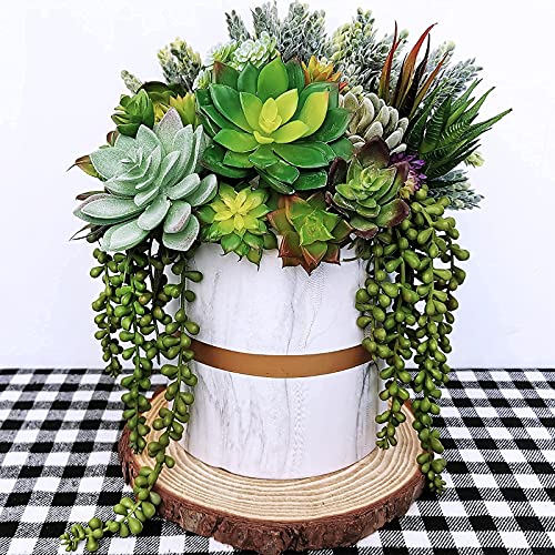 Winlyn 6 Pcs Unpotted Fake Succulents Assorted Faux Succulent in Different Green Artificial Hanging Succulents Textured Faux Succulent Pick Hanging String of Pearls Plant for Wedding Centerpieces