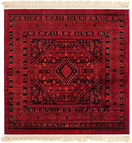 Unique Loom Tekke Collection Area Rug - Sheibani (4' 1" Square, Red/ Black) - size: 4'1" x 4'1" (Square)