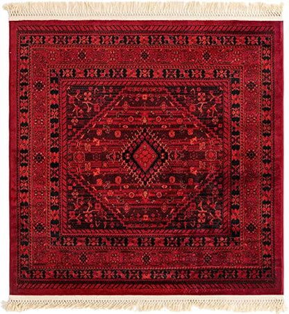 Unique Loom Tekke Collection Area Rug - Sheibani (4' 1" Square, Red/ Black) - size: 4'1" x 4'1" (Square)