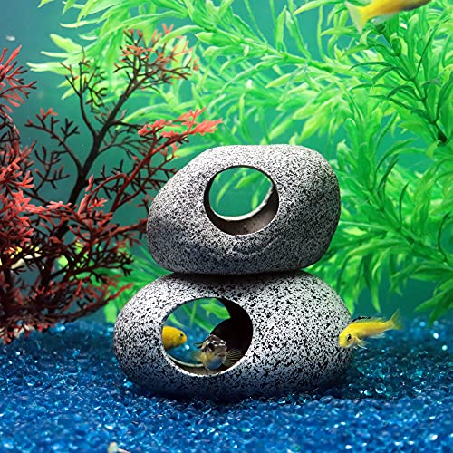 Aquarium Decorations Rock,Stackable Fish Tank Decor Cave, Ceramic Shelters | Shrimp Habitat, Breeding Tube, Hiding Cave, Stackable Fish Tank Decor Cave, Betta Fish