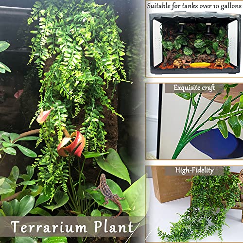 Hamiledyi Fake Reptile Plants for Terrarium Bendable Snake Climbing Vine | Artificial Leaves with Suction Cup, Hanging Reptile & Amphibian Habitat Decor for Bearded Dragon Gecko Tree Frog Chameleon - size: 3 PCS - Style 1