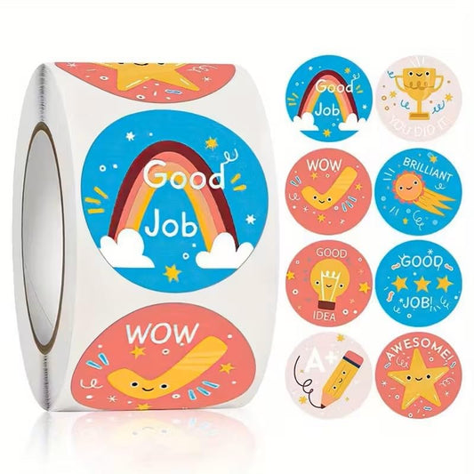 500pcs Round Cartoon Sticker, Reward Sticker - color: Colorful 38