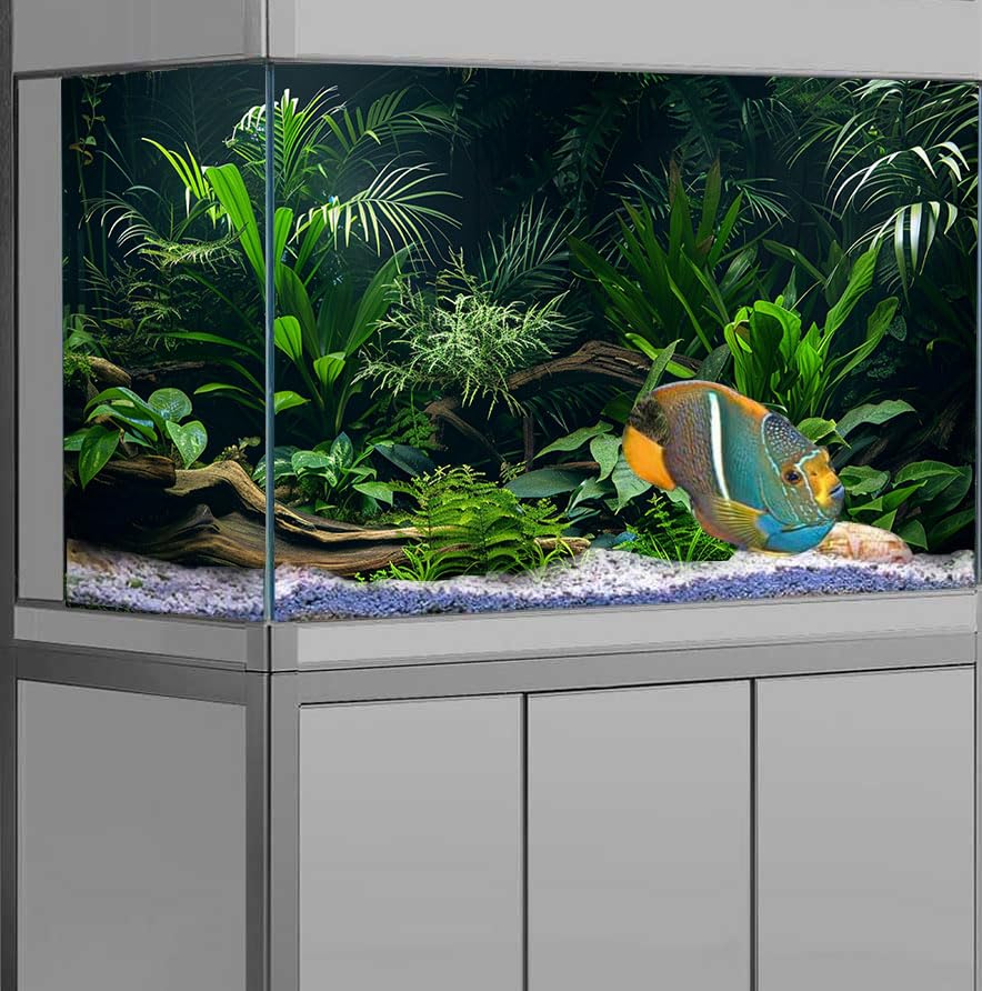 Aquarium Background, Aquatic Plant River Bed & Lake Tropical Undersea Tree Branch Fish Tank Background, 6 EVA Double-Sided Tapes 48x24 inches/120x60 - color: Fish, size: 48"L x 24"W