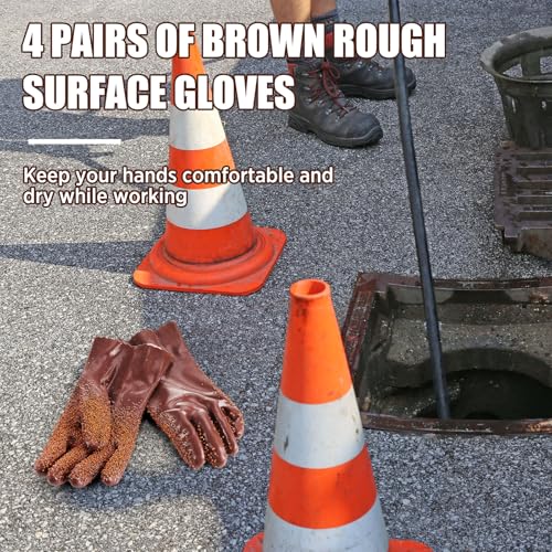 Teenyyou 4 Pairs Sewer Snake Gloves Non Slip and Reusable PVC Sewer Abrasion Resistant Drain Cleaning Waterproof Safety Plumbing Snake Gloves for Men Women Plumber Tools(Brown, Regular) - color: Brown, size: Standard