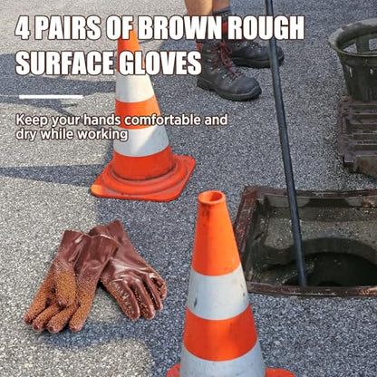 Teenyyou 4 Pairs Sewer Snake Gloves Non Slip and Reusable PVC Sewer Abrasion Resistant Drain Cleaning Waterproof Safety Plumbing Snake Gloves for Men Women Plumber Tools(Brown, Regular) - color: Brown, size: Standard