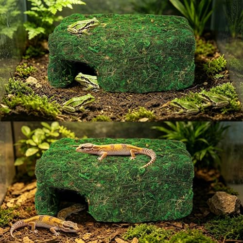 Small Green Reptiles Cave Hideout, Lizard Moss Hide | Safe Shelter, Handmade Snake Cave Hideout Hut for Themed Terrarium Ideal for Gecko Hamster Snake Rest & Hide