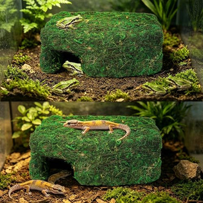 Small Green Reptiles Cave Hideout, Lizard Moss Hide | Safe Shelter, Handmade Snake Cave Hideout Hut for Themed Terrarium Ideal for Gecko Hamster Snake Rest & Hide