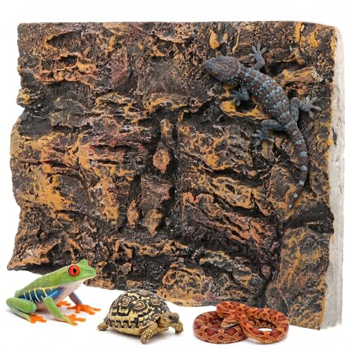 3D Reptile Terrarium Background 17.7x11.8in - PU Foam Rock Wall Backdrop for Bearded Dragon Lizard Gecko Turtle Fish Tank Aquarium Decor